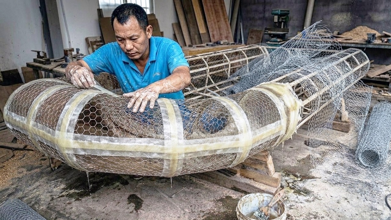 Man Builds DIY Boat Using Wire Mesh and Fiberglass From Start to Finish