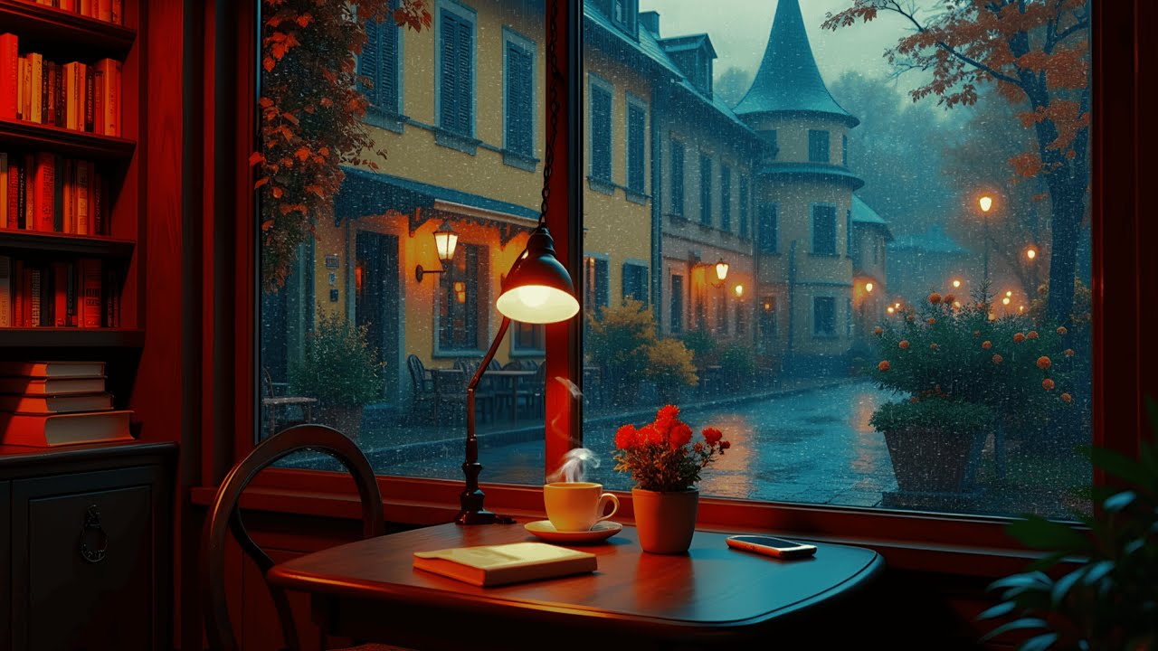 Smooth Rainy Jazz (NO MID-ROLL ADS) – Cozy Fireplace Ambience for Relaxation