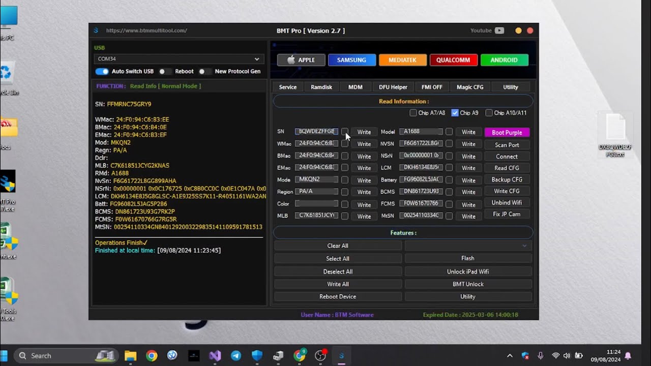 Change SN iPhone 6S for Bypass iCloud BMT Pro