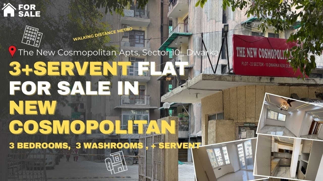 New Cosmopolitan Apartments : Luxury 3BHK Flat for Sale with Servent In Sector 10 Dwarka | 3 Bath