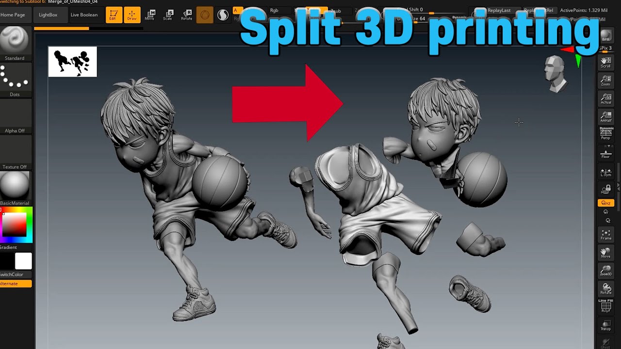 3D프린팅 통짜피규어 파츠분할 하는 방법 (지브러시 폴리그룹 응용)