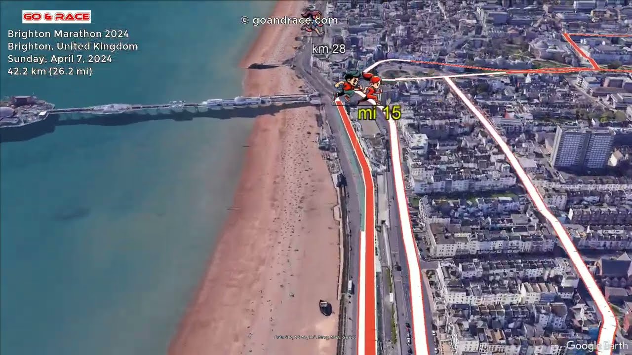 Brighton Marathon 2024: fly over the marathon course! Video of the race path.