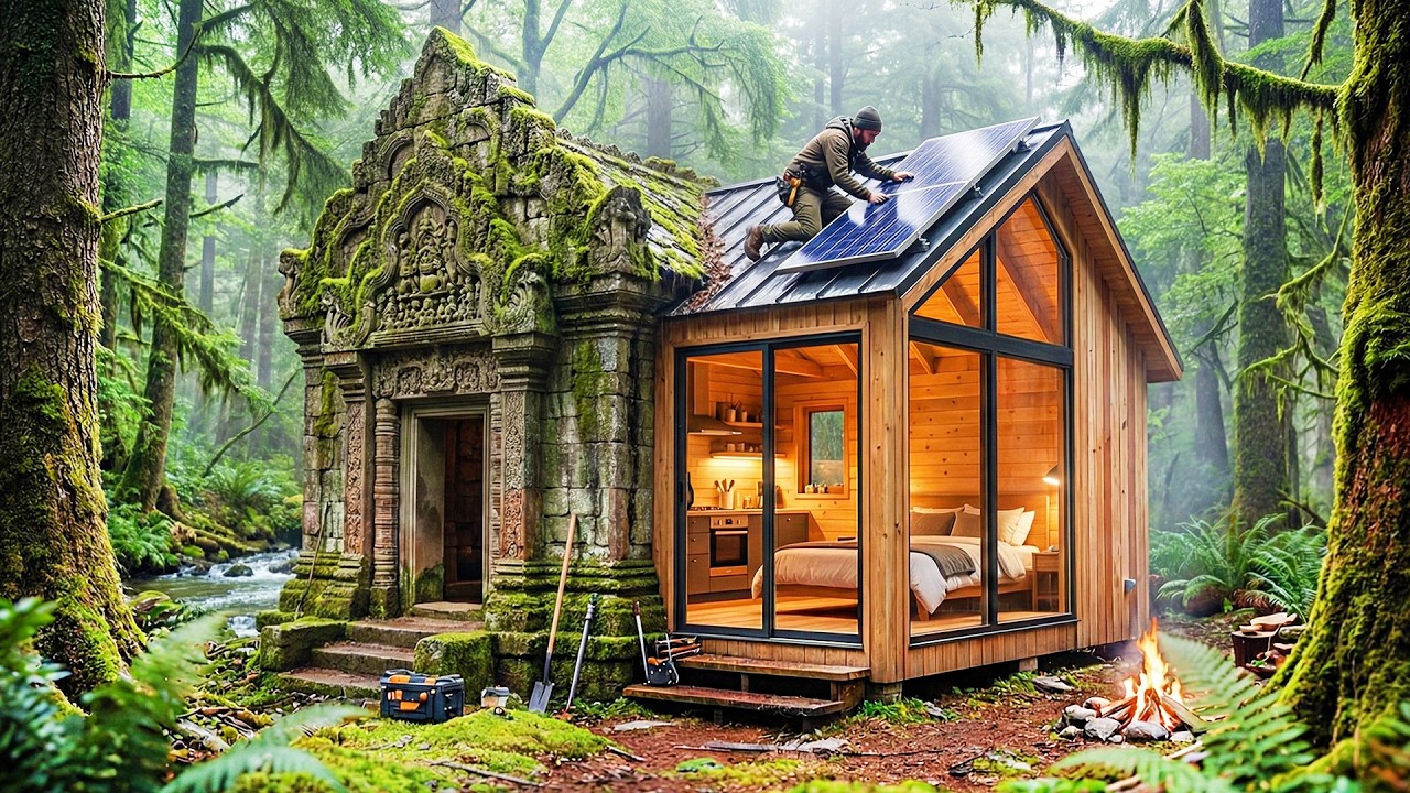 Building a house in the forest (ASMR) – Turning an abandoned old temple into a modern home