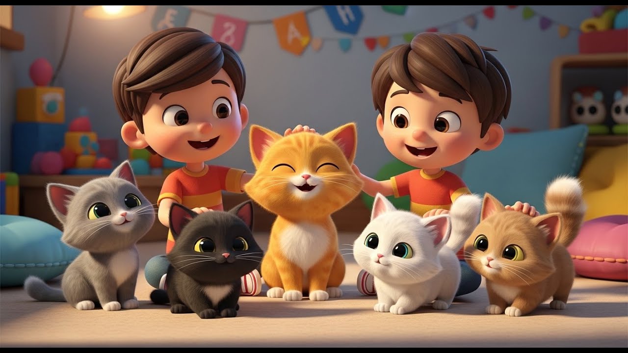 Cinco Gatinhos Ronronando Suavemente | Música para Acalmar e Canção de Ninar