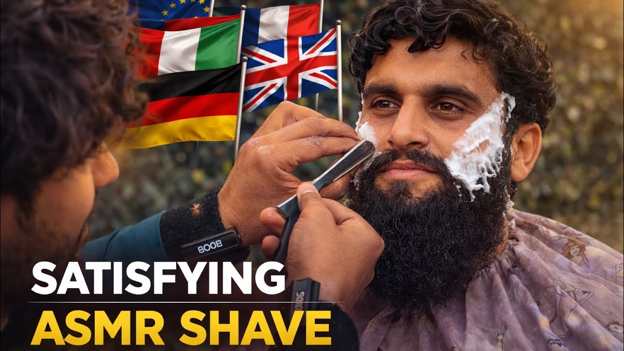 European Barber ASMR Shave 🇪🇺 | Satisfying Straight Razor Beard Transformation