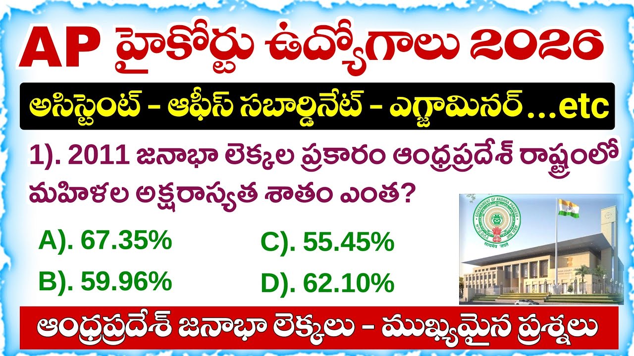 AP High Court Jobs 2026 Important Questions | 2011 Andhra Pradesh Census