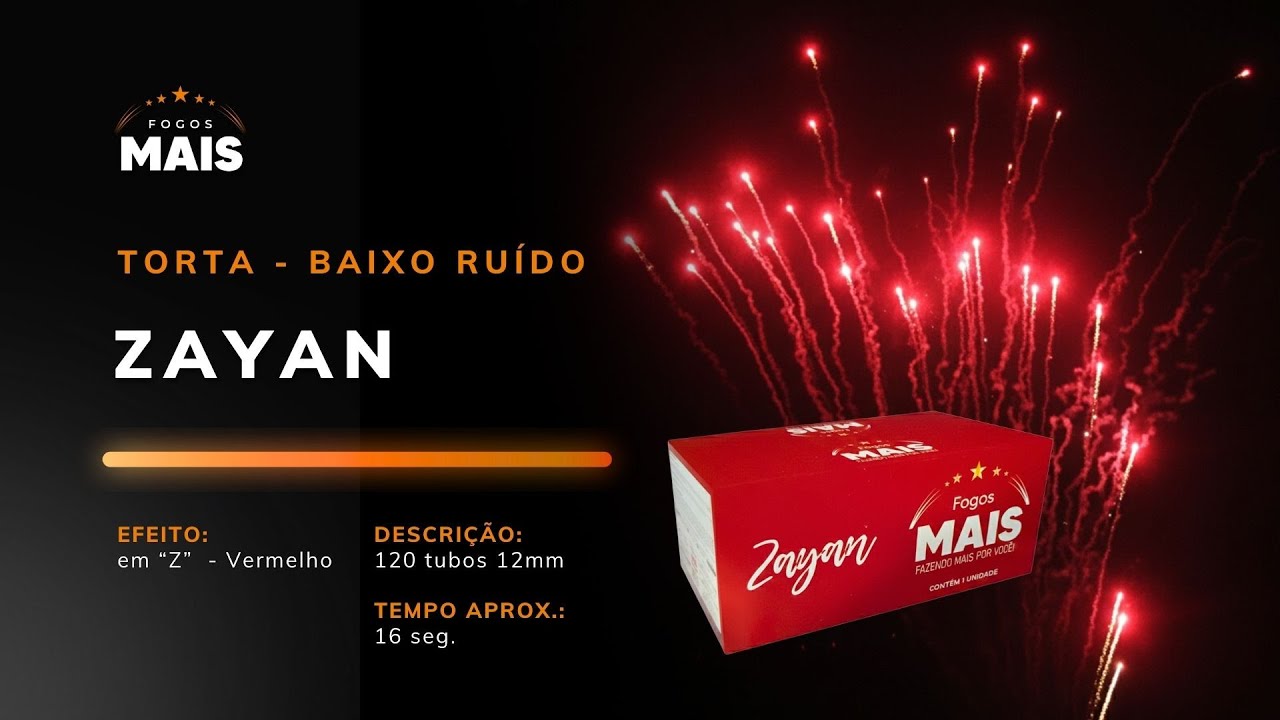 Torta Zayan - 120 tubos 12mm - Baixo Ru&iacute;do - Vermelho - Fogos Mais