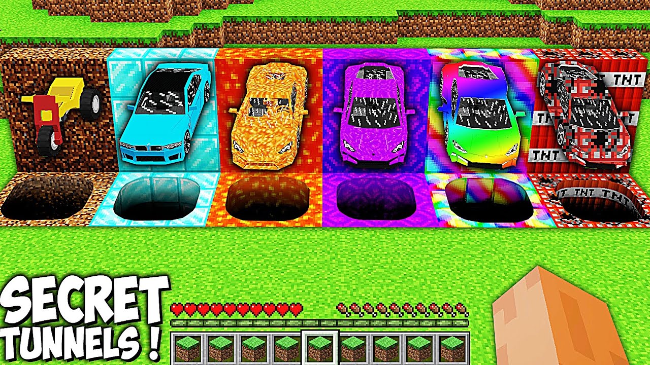 What's INSIDE the SECRET TUNNELS in Minecraft ? Which CAR IS BETTER ? NEW SECRET RAINBOW SUPERCAR !!