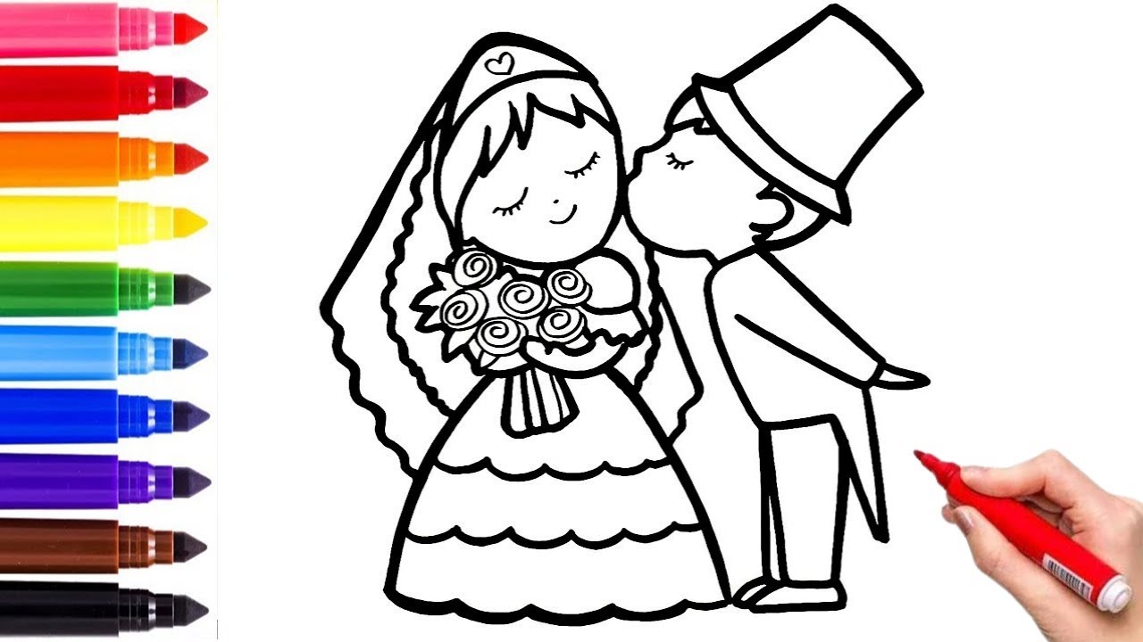 How to Draw Groom & Bride | Easy Drawing and Coloring
