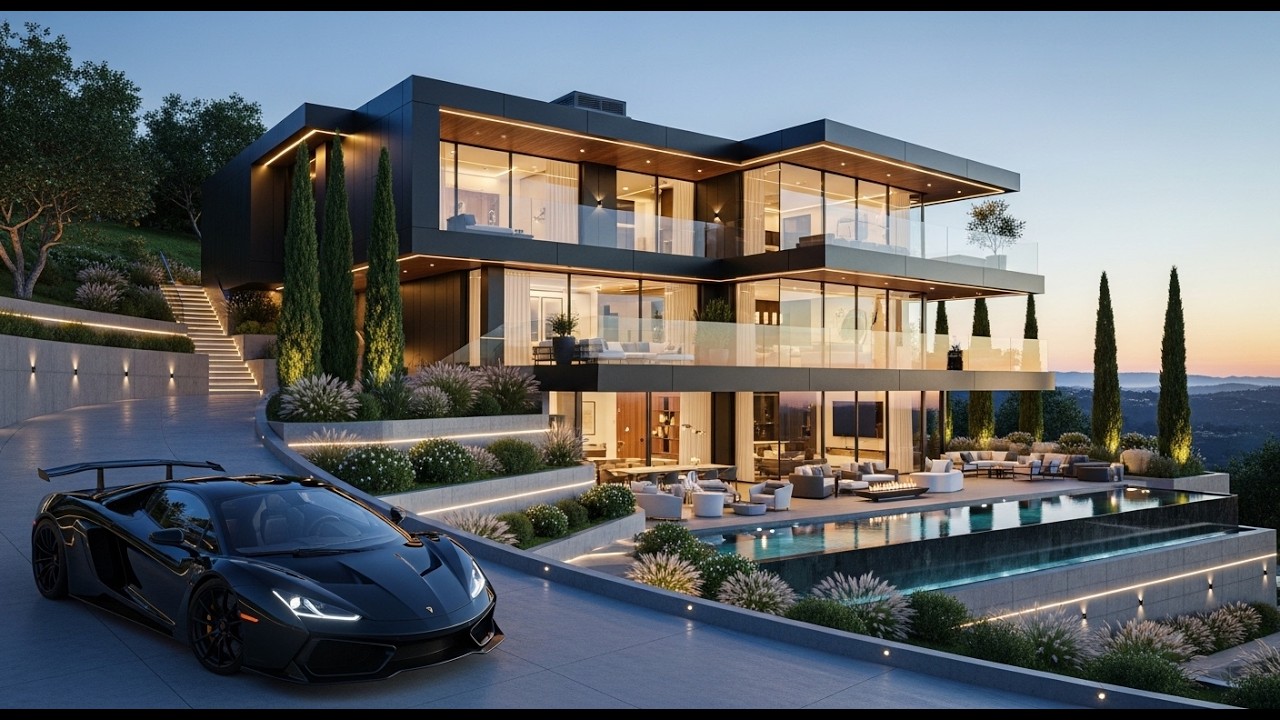 Inside a $Mega Modern Mansion With a Glass Sky Lounge, Waterfall Spa & Hypercar Vault