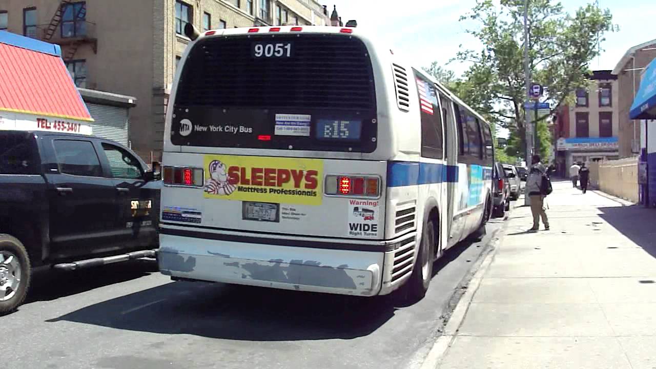 MTA NYCT Bus: 1996 Nova-RTS B15 Bus #9051 at Lafayette Ave-Marcus Garvey Blvd