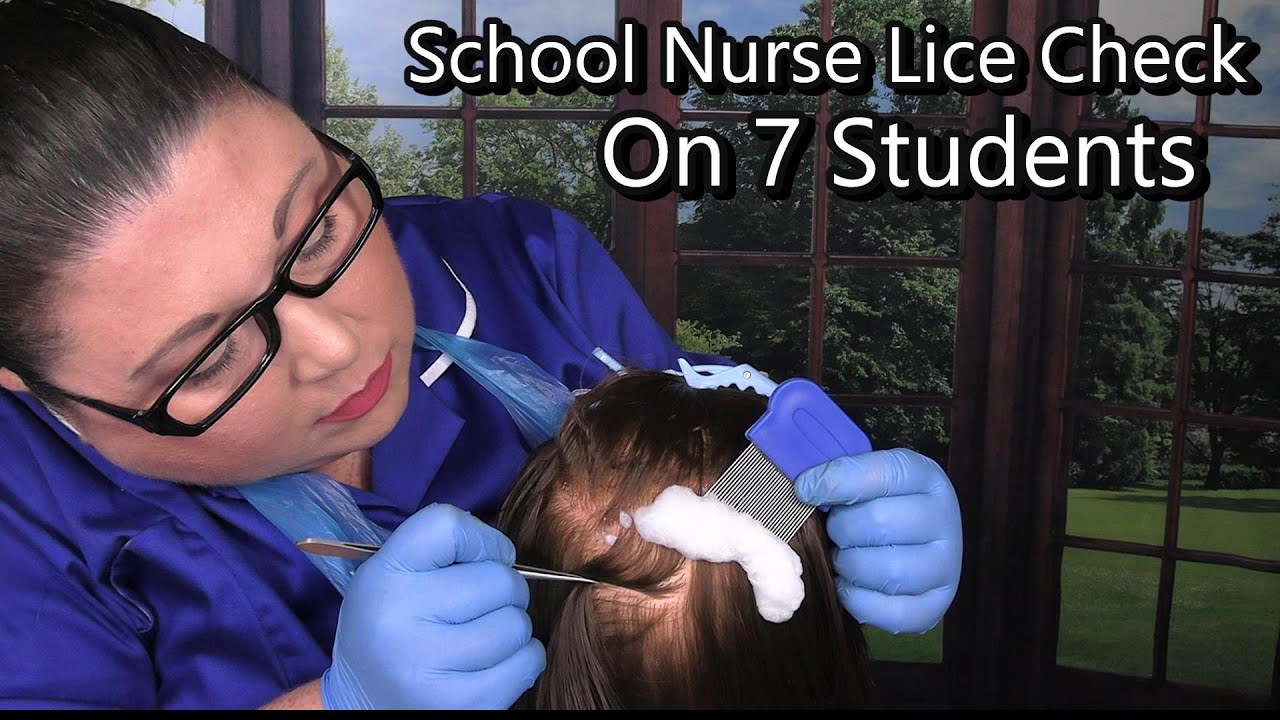 ASMR School Nurse Lice Check on 7 Students but 2 infested (Lice Treatment, Lice Removal) Medical RP