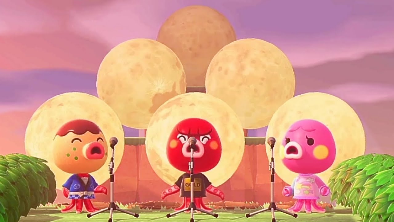 Octopus Villagers Zucker, Octavian, and Marina Singing Bubblegum KK in Animal Crossing New Horizons