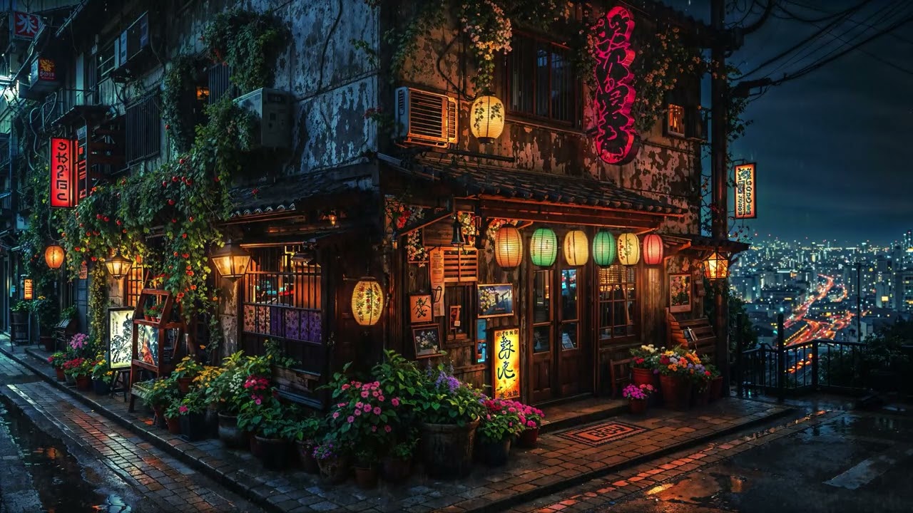 Quiet Lantern Corner at Night – Rain Ambience & Soft Piano for Deep Focus 🌧️🏮 | Neon In Night