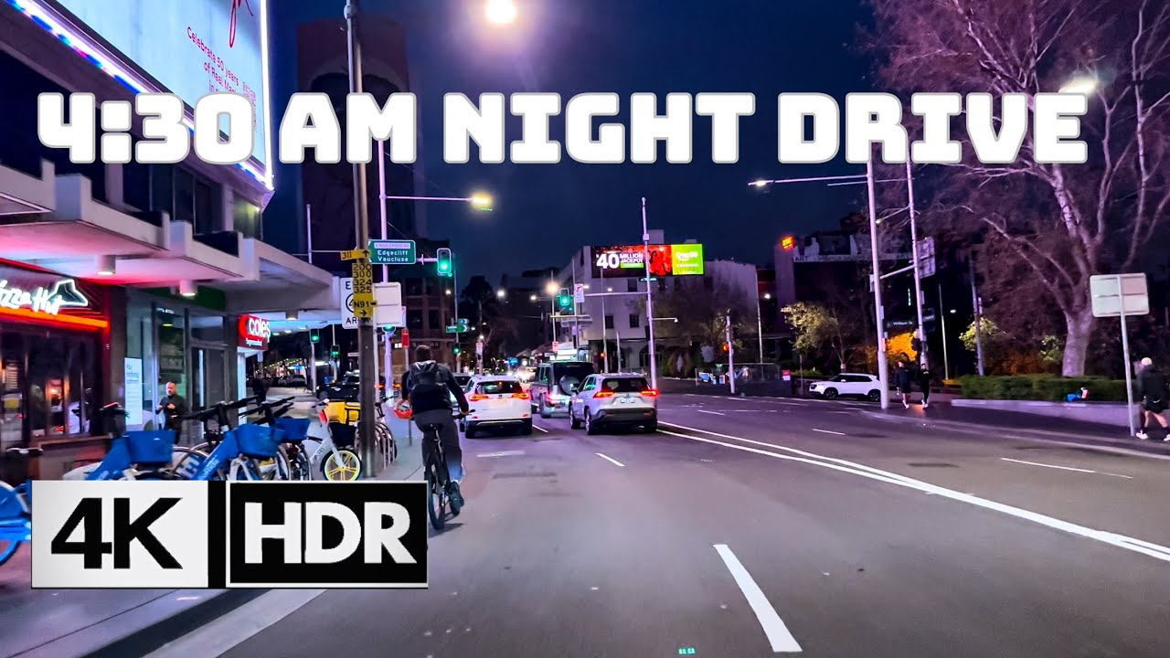 4:30 AM Night Drive Sydney Airport to Bondi Beach via City, Kings Cross & Double Bay | 4K HDR 60FPS