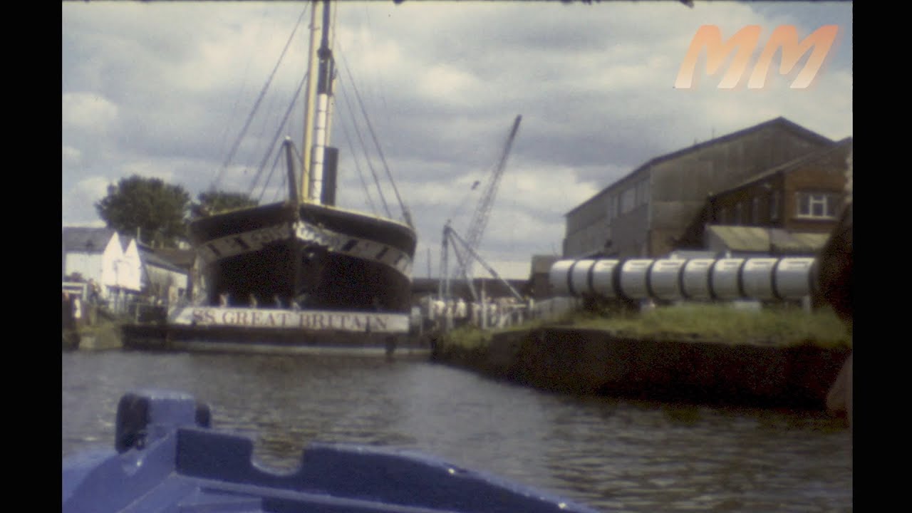 SS Gt Britain & dock area Bristol England 1980s old cine film 181