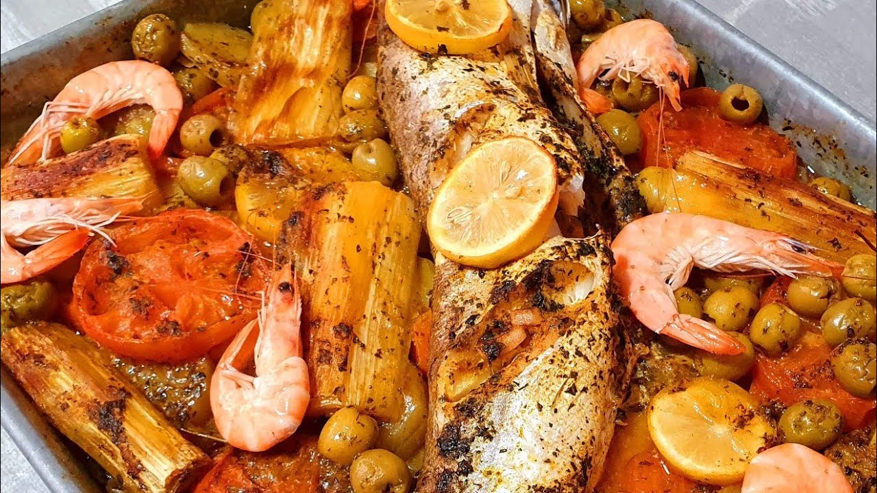 Merlan aux olives et légumes au four