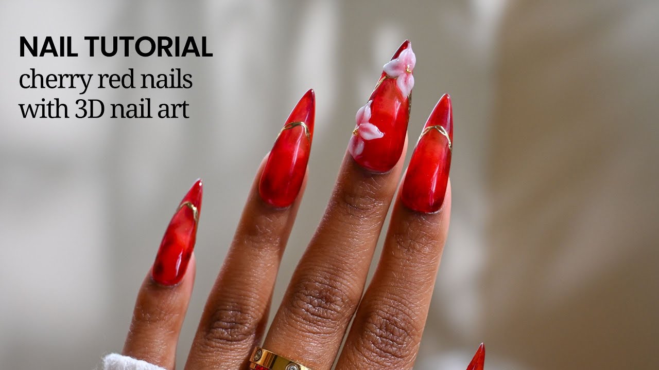 Cherry Red Nails with 3D Nail Art | #gelnails #nailtutorial
