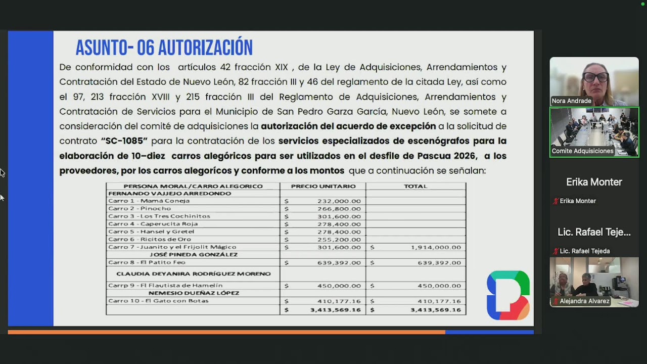 1° Sesión Ordinaria del mes de febrero del Comité de Adquisiciones de San Pedro Garza García, N.L.