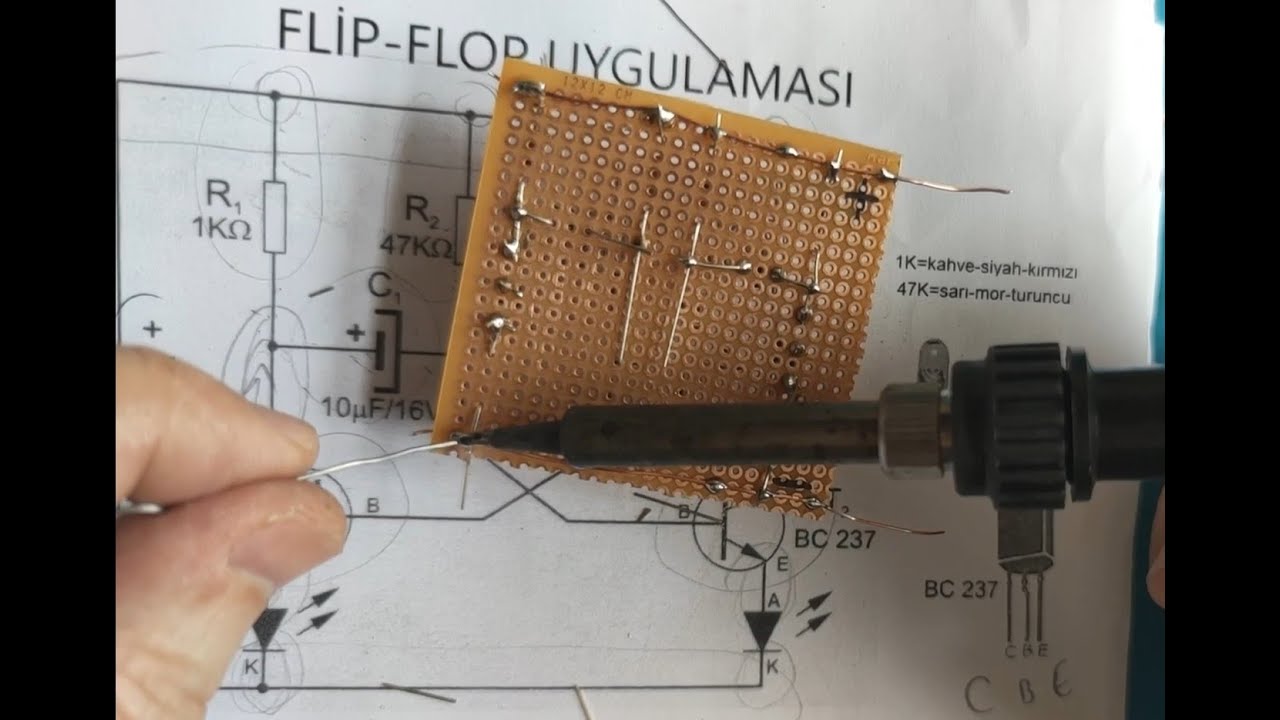 Transistörlü flip flop - Üniversal delikli plakete lehimleme