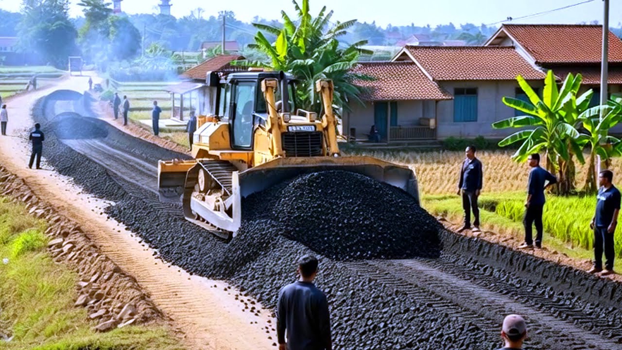Unbelievable Bulldozer Power! Komatsu D61P Levels Gravel Road in the Countryside