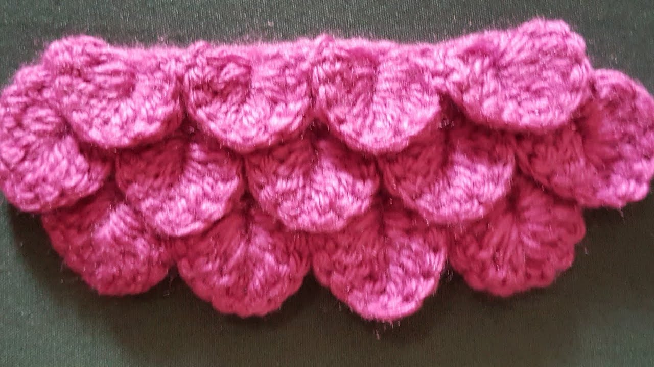 كروشيه/غرزة قشور التمساح المتخالفة بشكل طولي (قناة كشكول بسمة) crochet crocodile stitch