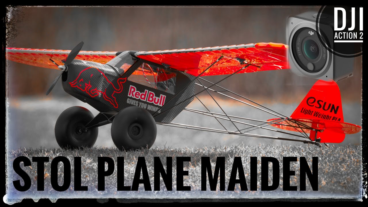 STOL RC airplan MAIDEN flight. DJI Action 2 camera mount, RC plane first flight, RC bush plane