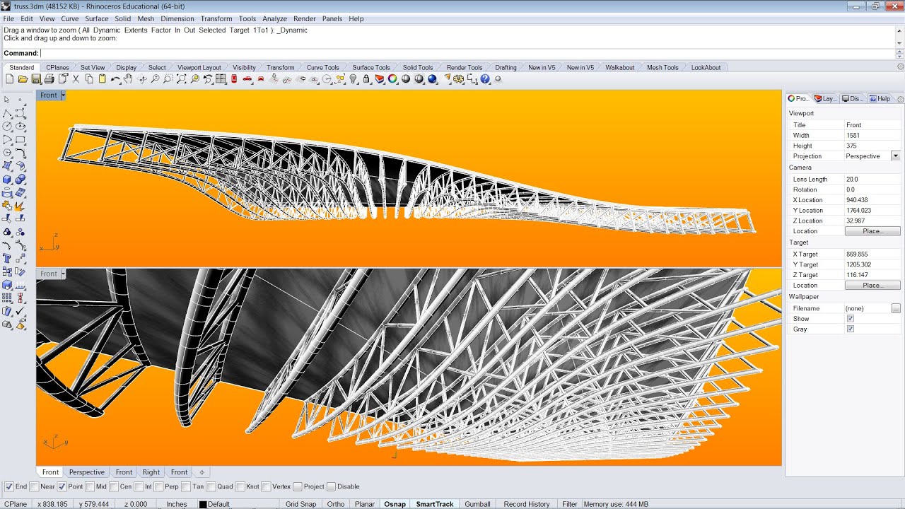 Rhino V5 | Grasshopper, 3D Trusses on a Surface
