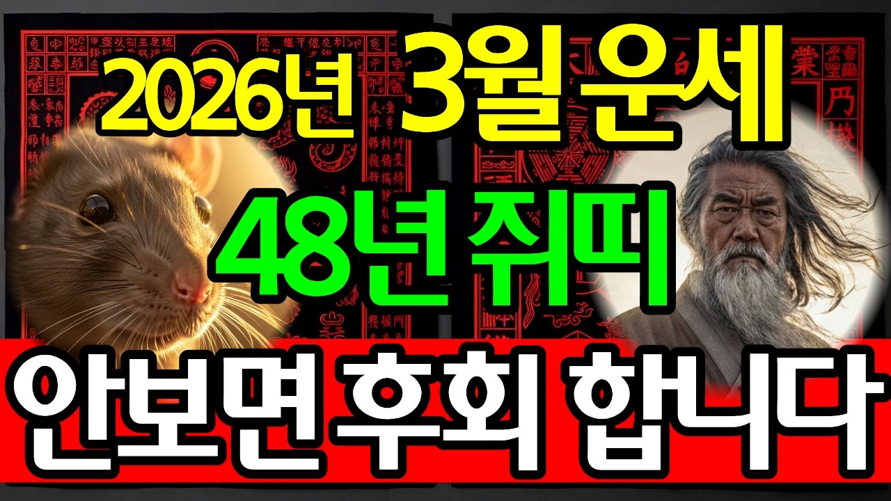 1948년 무자생 쥐띠, 2026년 丙午年 3월 상세 운세(재물운, 문서운, 건강운, 사업운, 직업운, 대인관계운, 애정운, 가정운, 띠궁합, 성씨궁합) 및 3월 행운 번호 공개