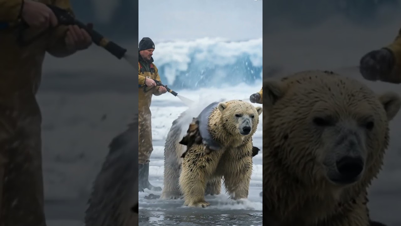 Cleaning a Polar Bear with a Power Washer? | Arctic Wildlife Rescue Mission #PolarBear #Wildlife #ai