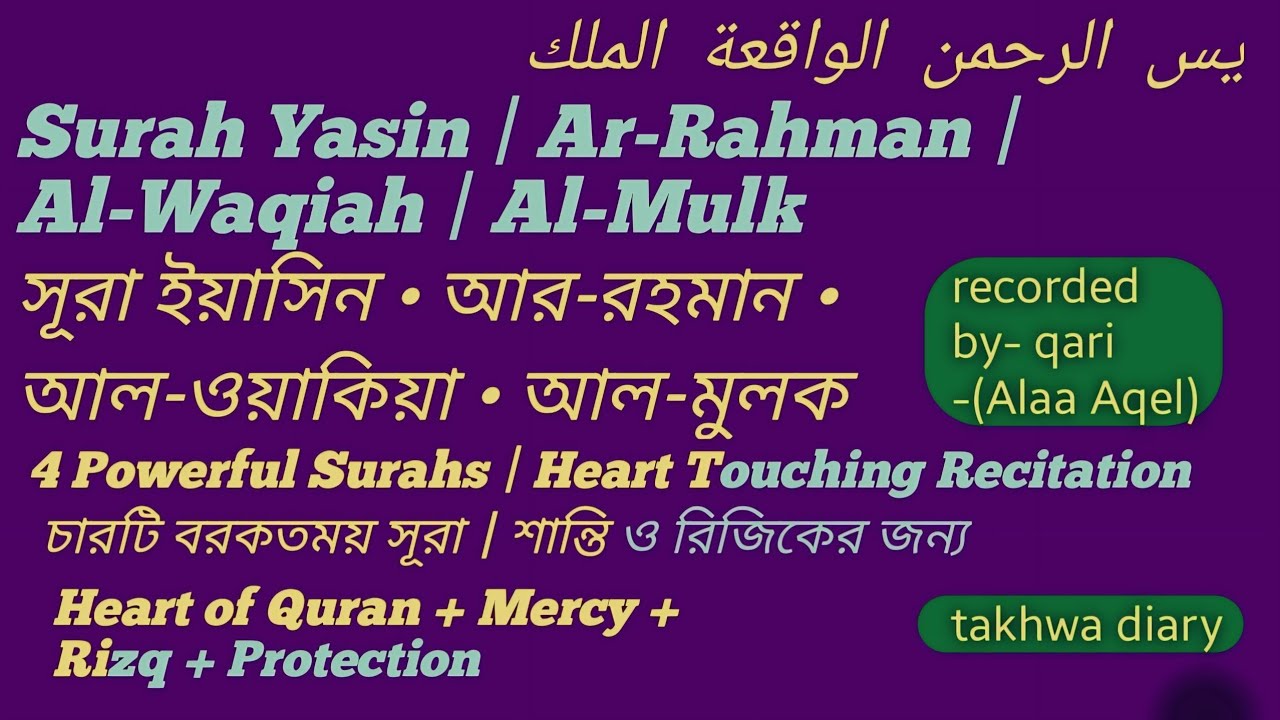 কোরআনতেলাওয়াত Quran tilawat Surah Yasin Rahman Waqiah Mulk سورة يس الرحمن الواقعة الملك (Alaa Aqel)