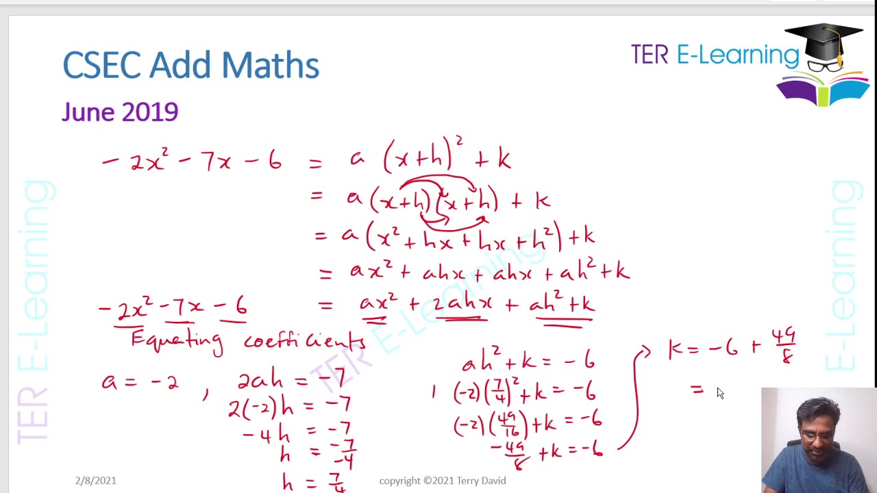 CSEC Add Maths - June 2019 Question 2 Solutions