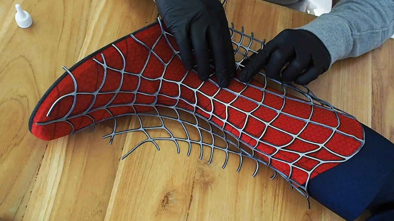 Crafting the Spider-Man Boot (Gluing the Web Details)
