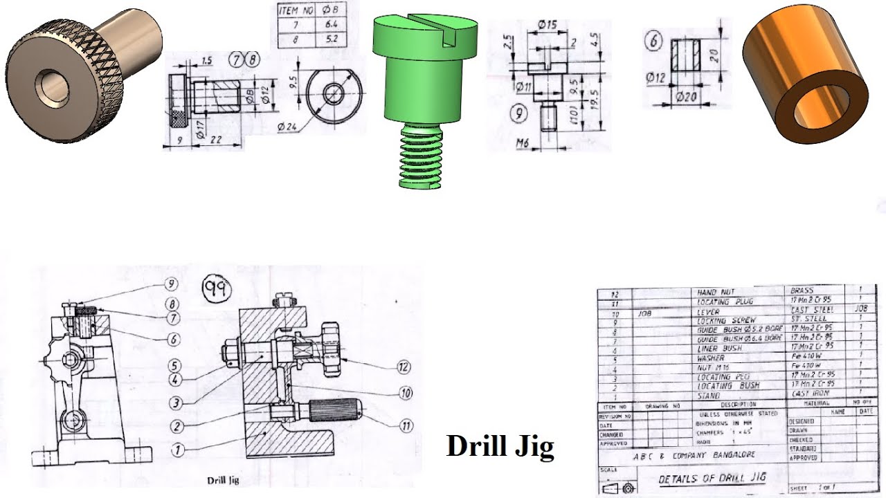 How to make Drill Jig Assembly Solidworks, Locating Bush, Liner Bush, Guide Bush Bore, Locking Screw