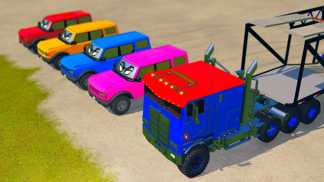 OPTIMUS PRIME TRUCK TRANSPORTING FUNNY EYED CARS - Farming Simulator 22