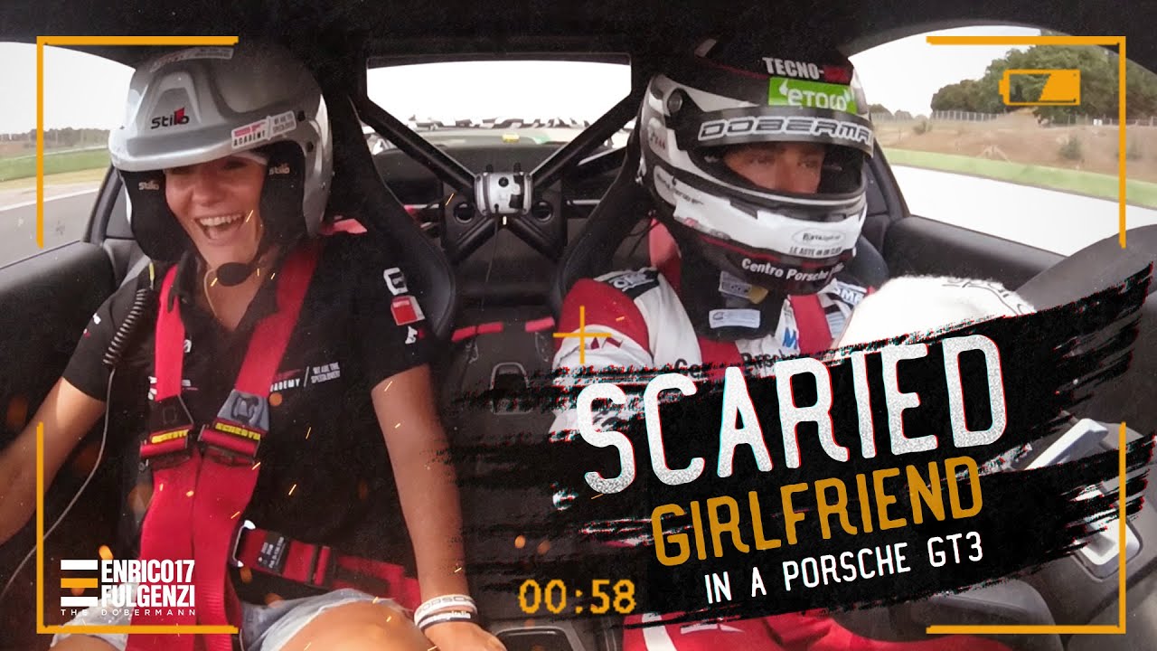Porsche driver ENRICO FULGENZI 17 drives his scaried girlfriend in a Porsche Gt3 Cup car