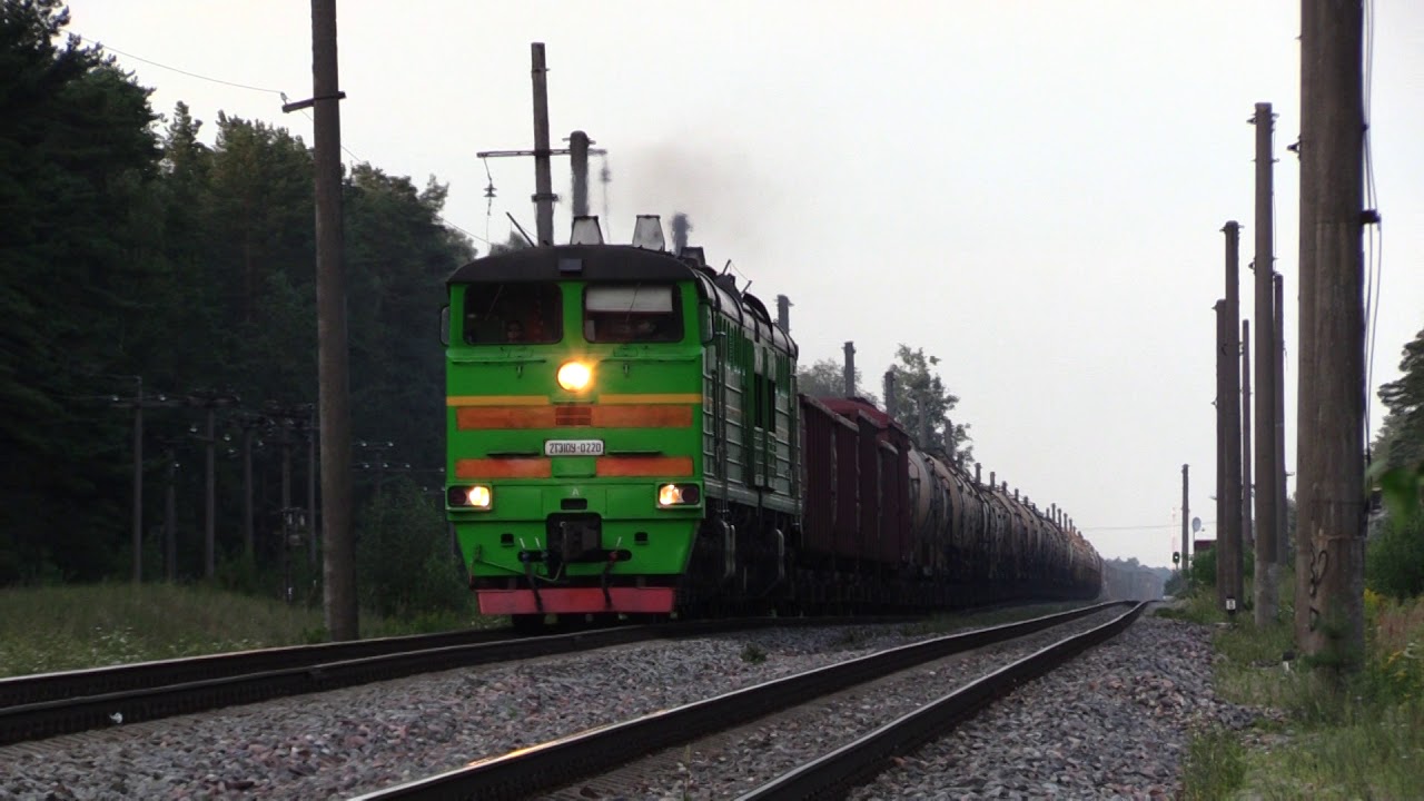 Latvian diesel locomotive 2TE10U-0220 near Baltezers