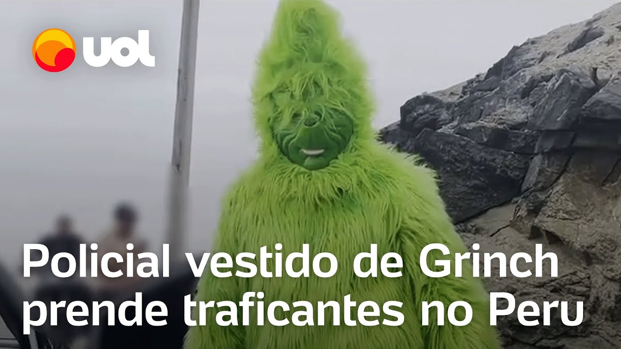Policial fantasiado de Grinch lidera operação contra tráfico de drogas no Peru; veja vídeo
