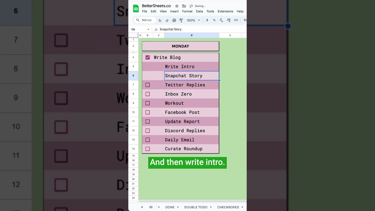 Create Checklist with Subtasks in Google Sheets
