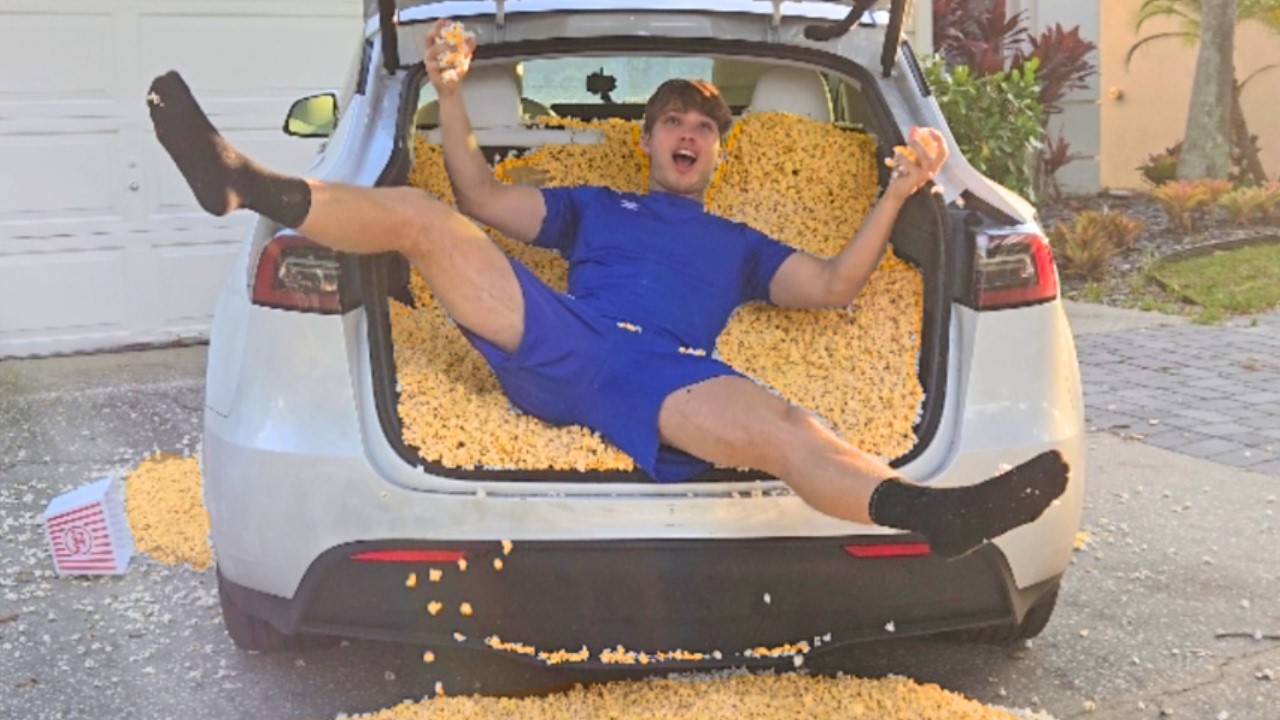 I FILLED UP MY FRIEND TESLA MODEL Y WITH POPCORN