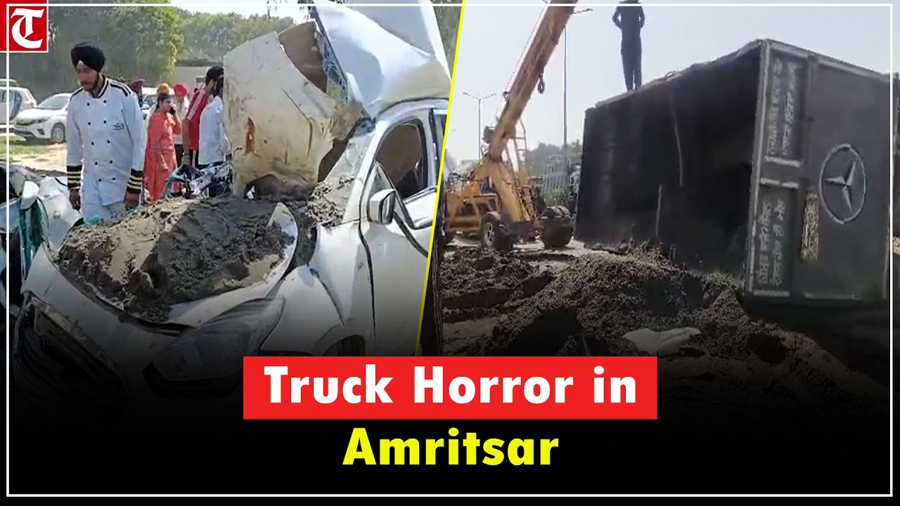 Amritsar Tipper Truck Overturns on Footpath, Two Feared Dead, Cars Trapped