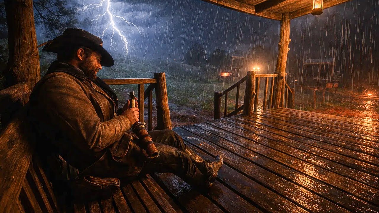Taking Lonely Shelter on a Bench During a Night Time Thunderstorm | RDR2 ASMR