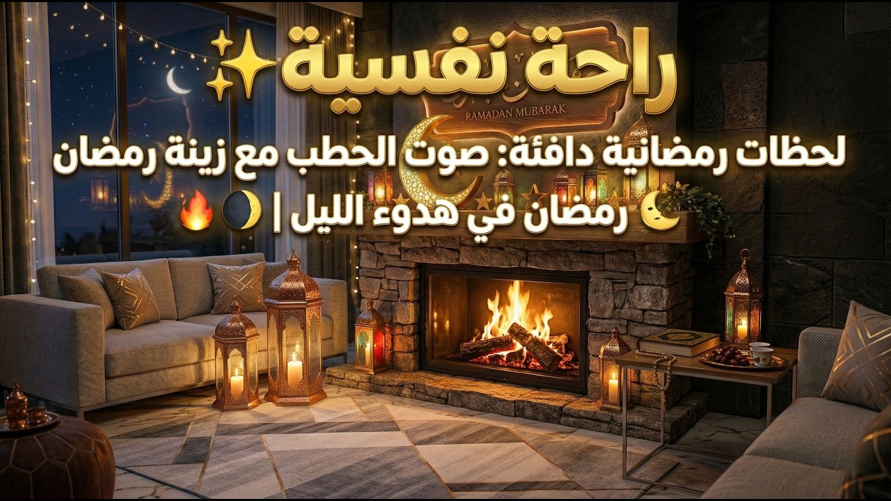 لحظات رمضانية دافئة: صوت الحطب مع زينة رمضان في هدوء الليل | راحة نفسية  🔥🌘🌜