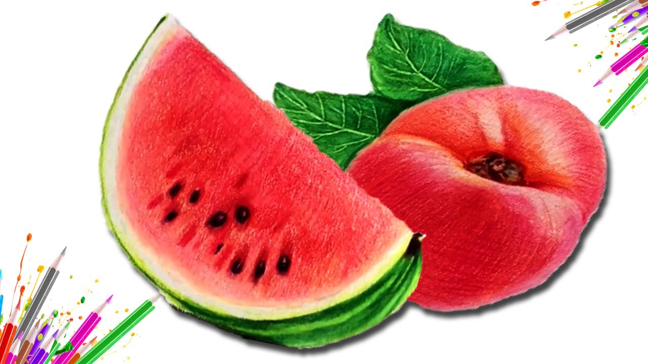 Drawing Watermelon vs Persimmon  Fruits || Drawing Tutorial (BIG DADDY)