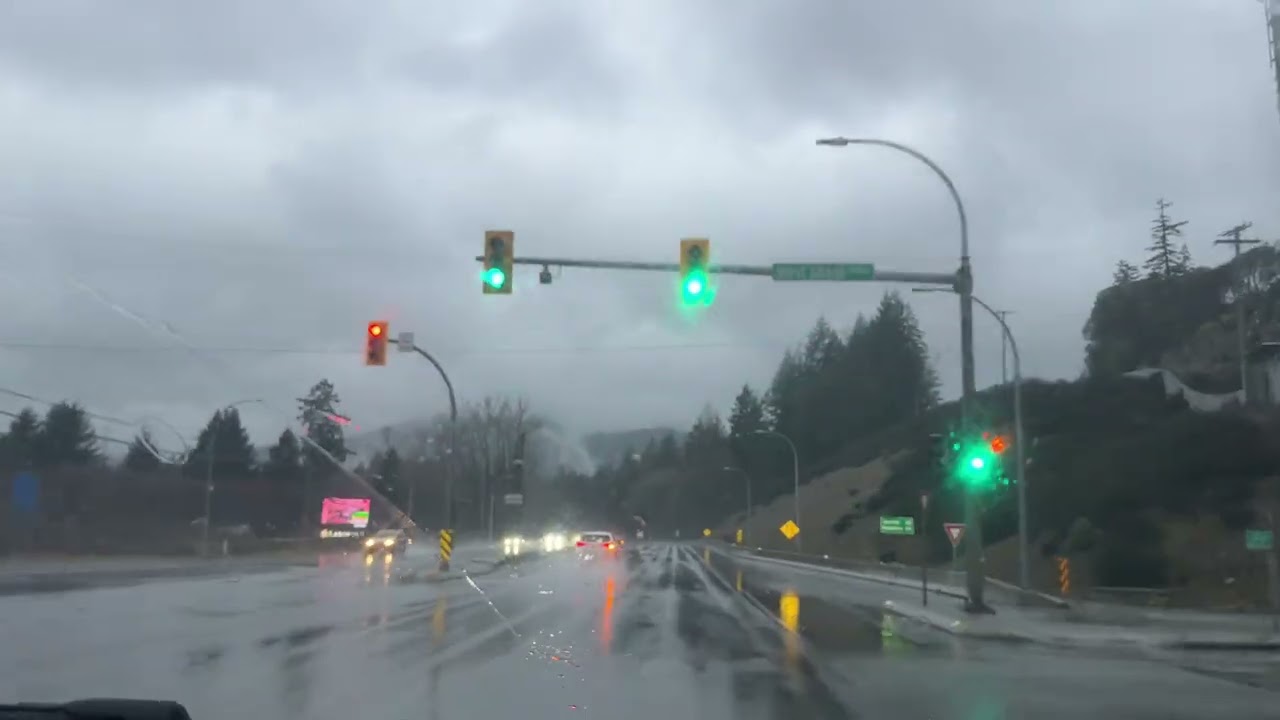 Into the Mist — Ocean View & Mountain | Drive on Vancouver Island highway in a rainy day