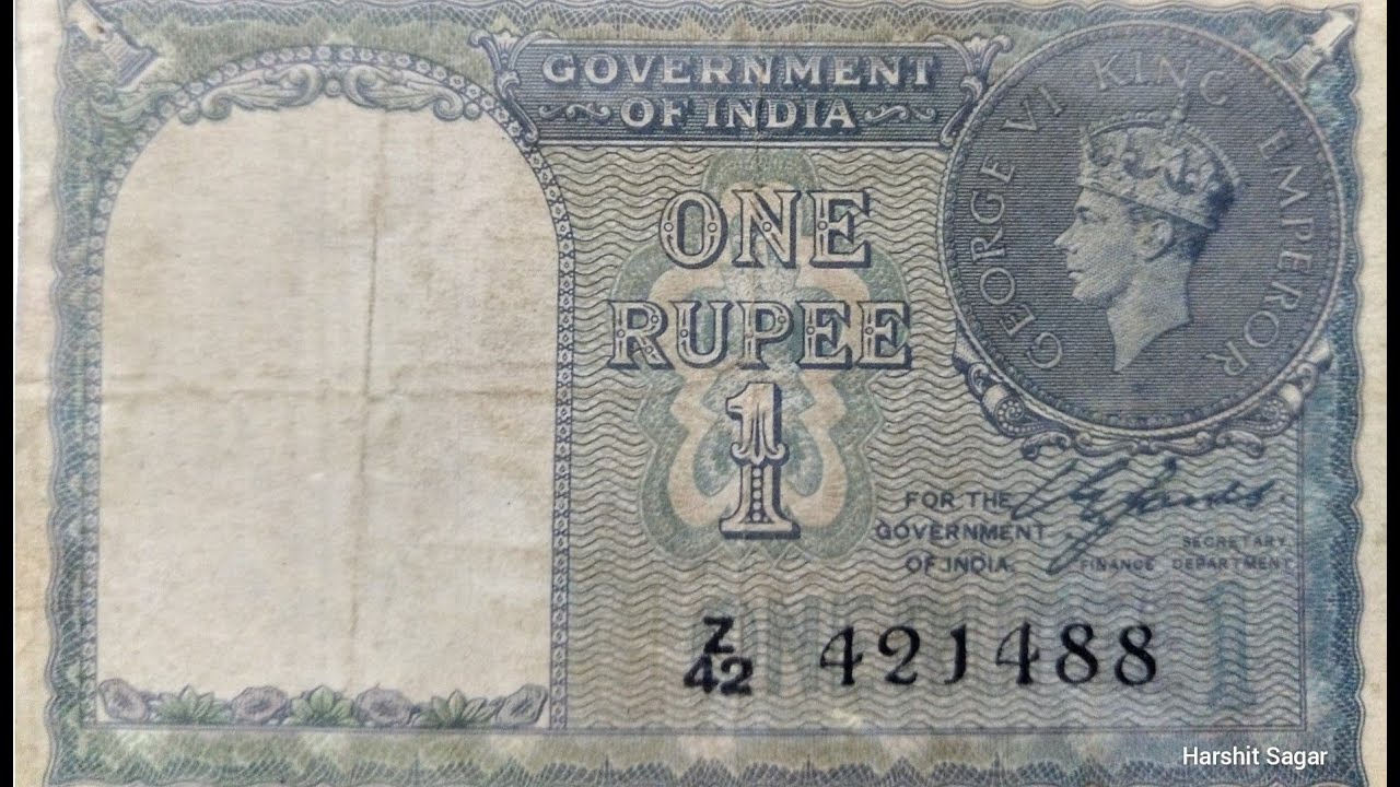 British India Banknote | One Rupee 1940 | One Rupee 1944 King George VI British India Paper Currency
