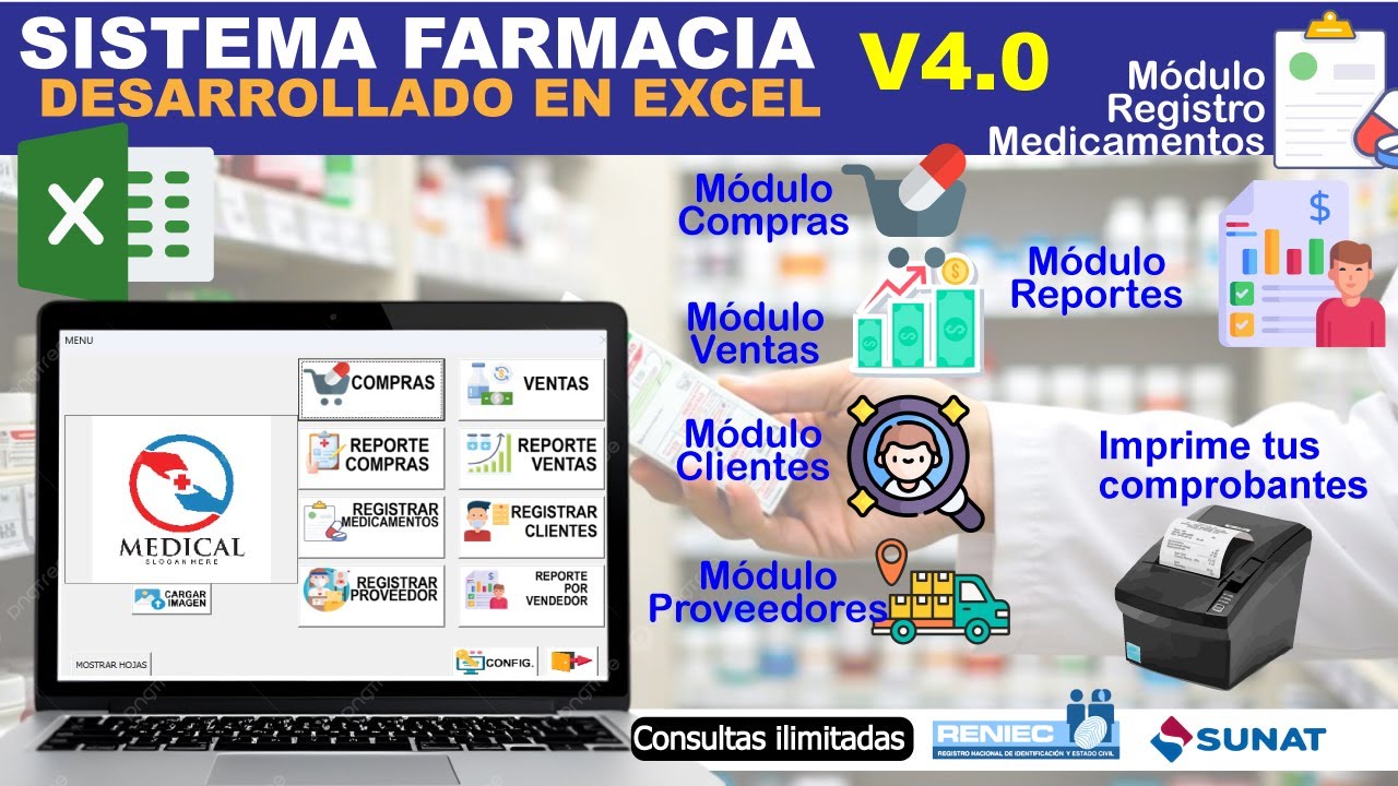 SISTEMA PARA FARMACIA O BOTICA  V4.0 | DESARROLLADO EN EXCEL | CONSULTAS POR DNI O RUC | PART. 01