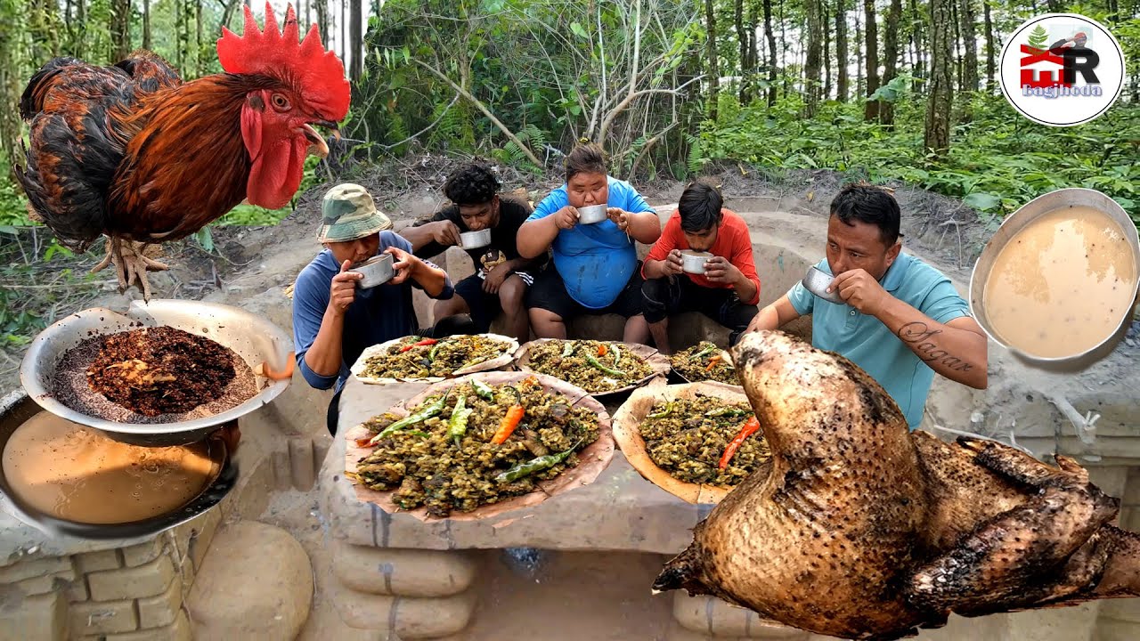 Whole Local Chicken WACHIPA Cooking and Eating in Jungle Survival House Organic Nepali Best Food