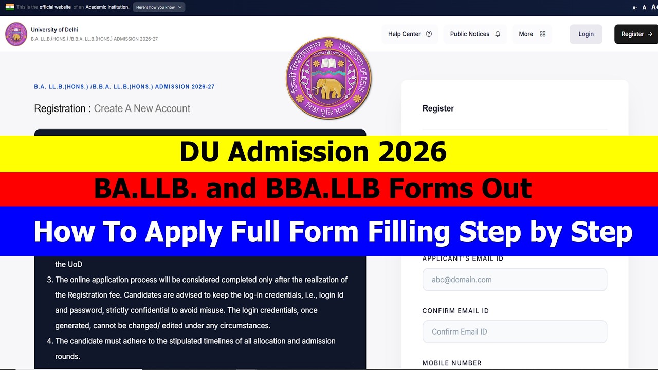 DU Admission 2026 BA LLB & BBA LLB Admissions Form 2026 Out | How to Apply | Step By Step