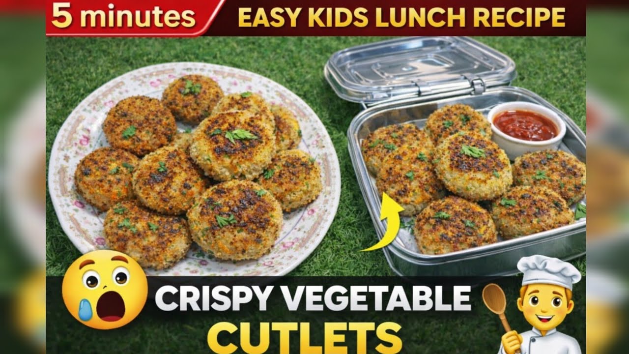 5 Minute Kids Tiffin Recipe | Crispy Veg Cutlet Lunchbox Recipe | Easy School Tiffin Idea